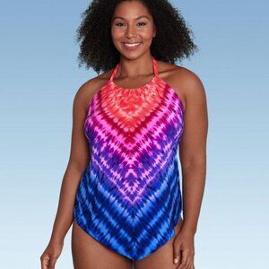 Aqua Green High Neck Angled Tankini Top UPF 50 Size Medium